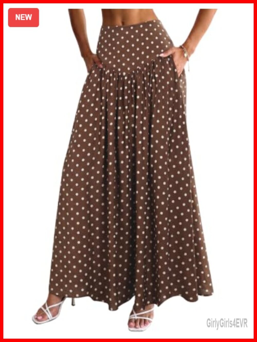 Polka Dot Maxi Skirt A Line Flowy Long Pleated Skirt with Pockets